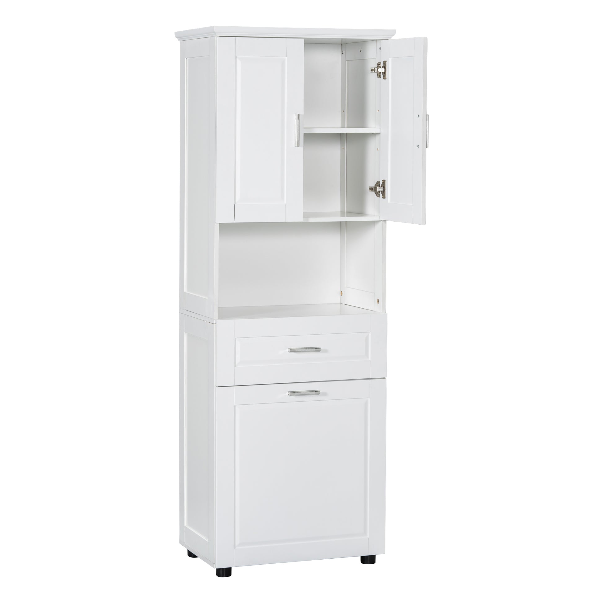 Tall Bathroom Cabinet With Laundry Basket, Large