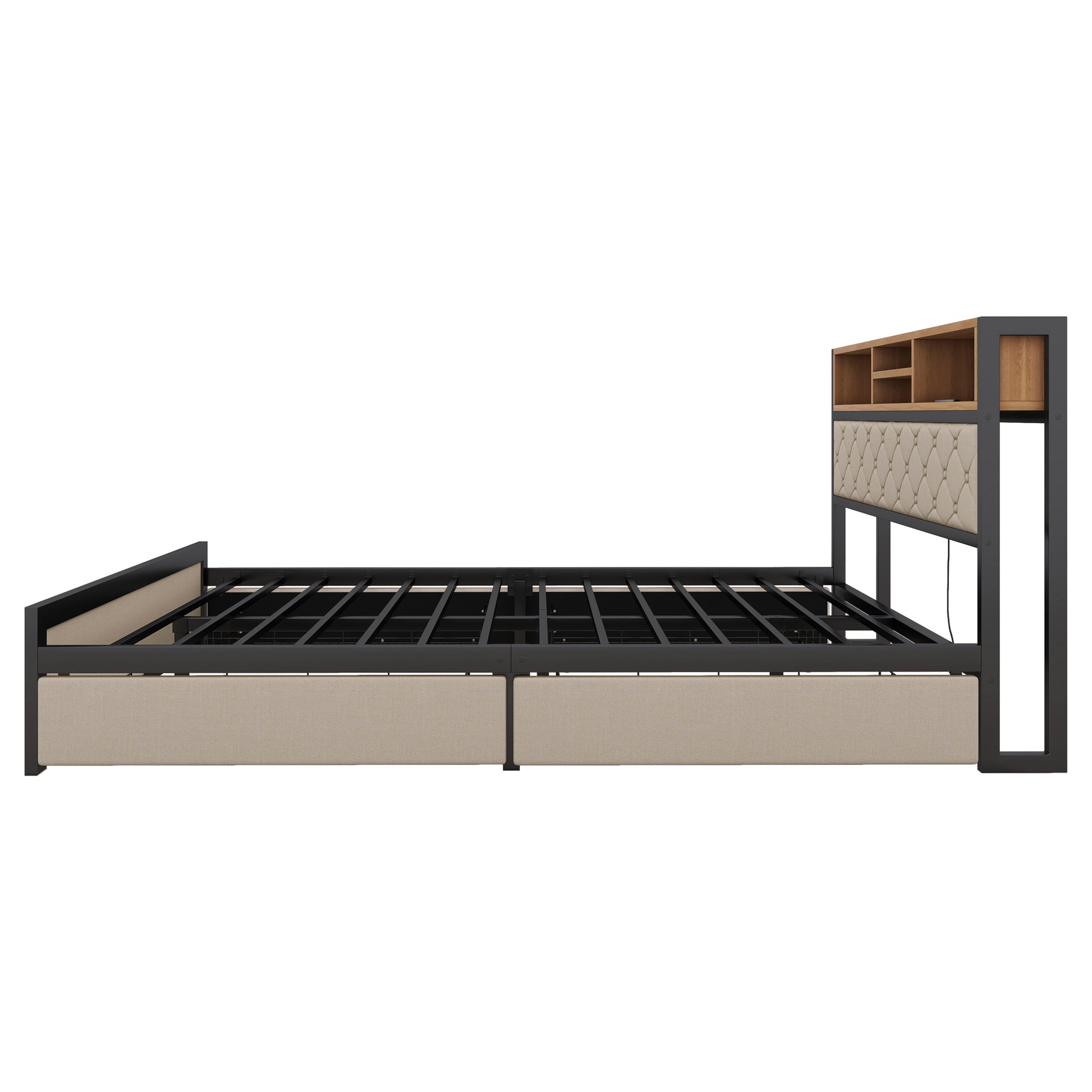 Metal Queen Size Platform Bed With 4 Drawers -