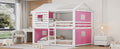 Full Size Bunk Wood House Bed With Tent, Pink