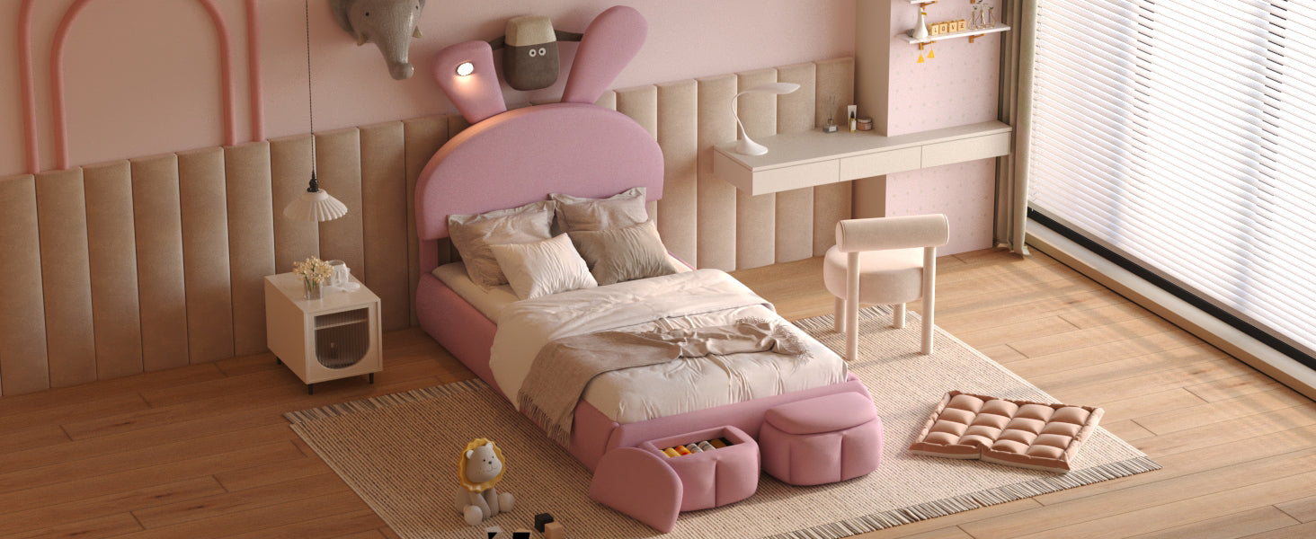 Twin Size Upholstered Platform Bed With Cartoon