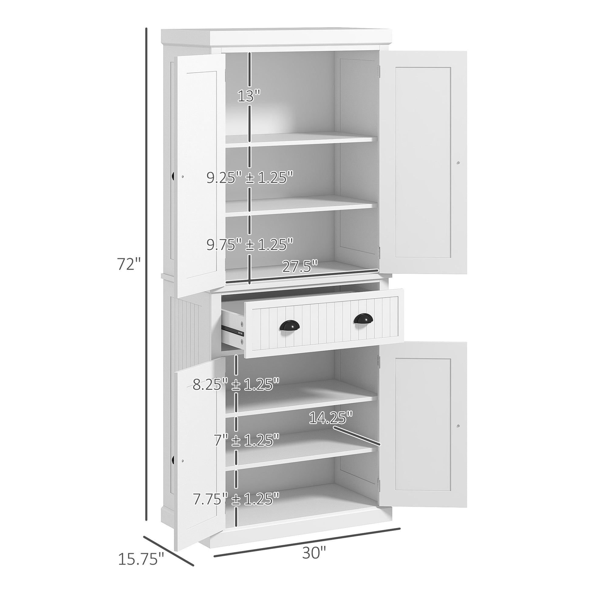 Homcom 72" Kitchen Pantry, Tall Storage Cabinet -