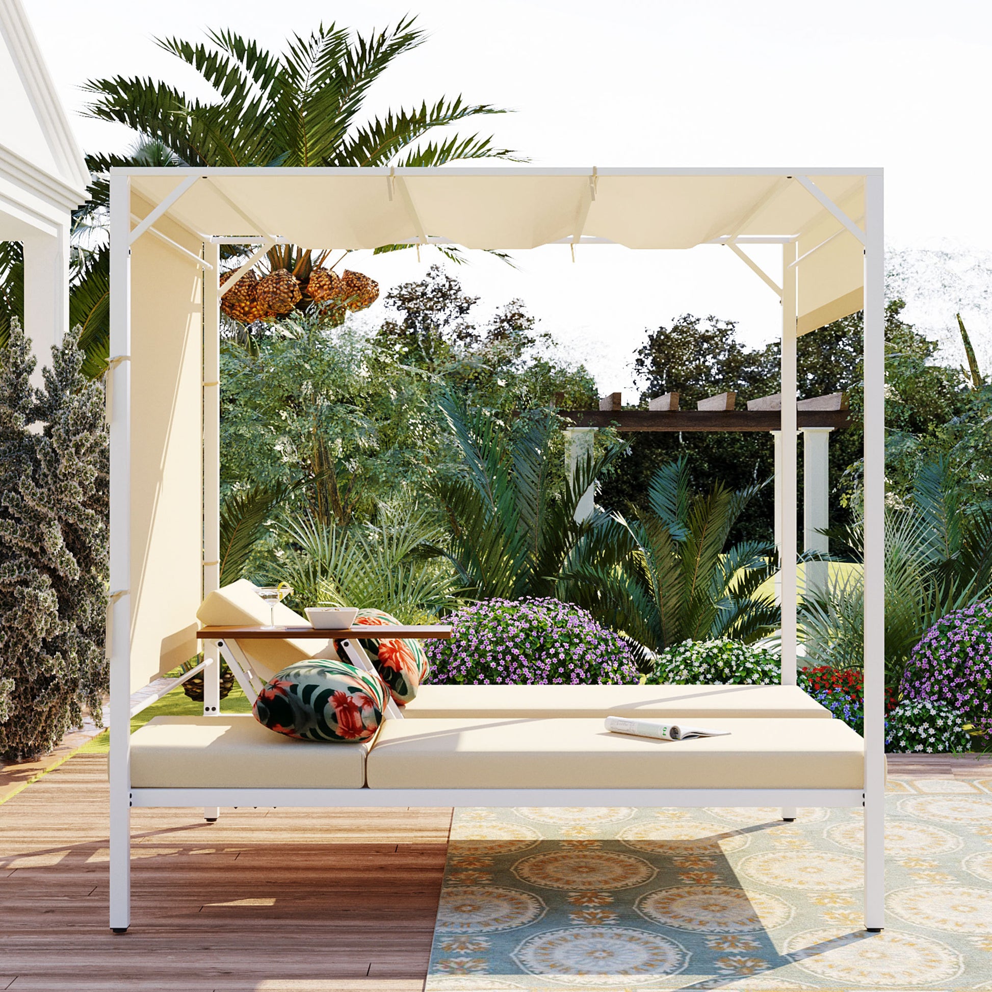 Outdoor Patio Sunbed Daybed With Cushions,