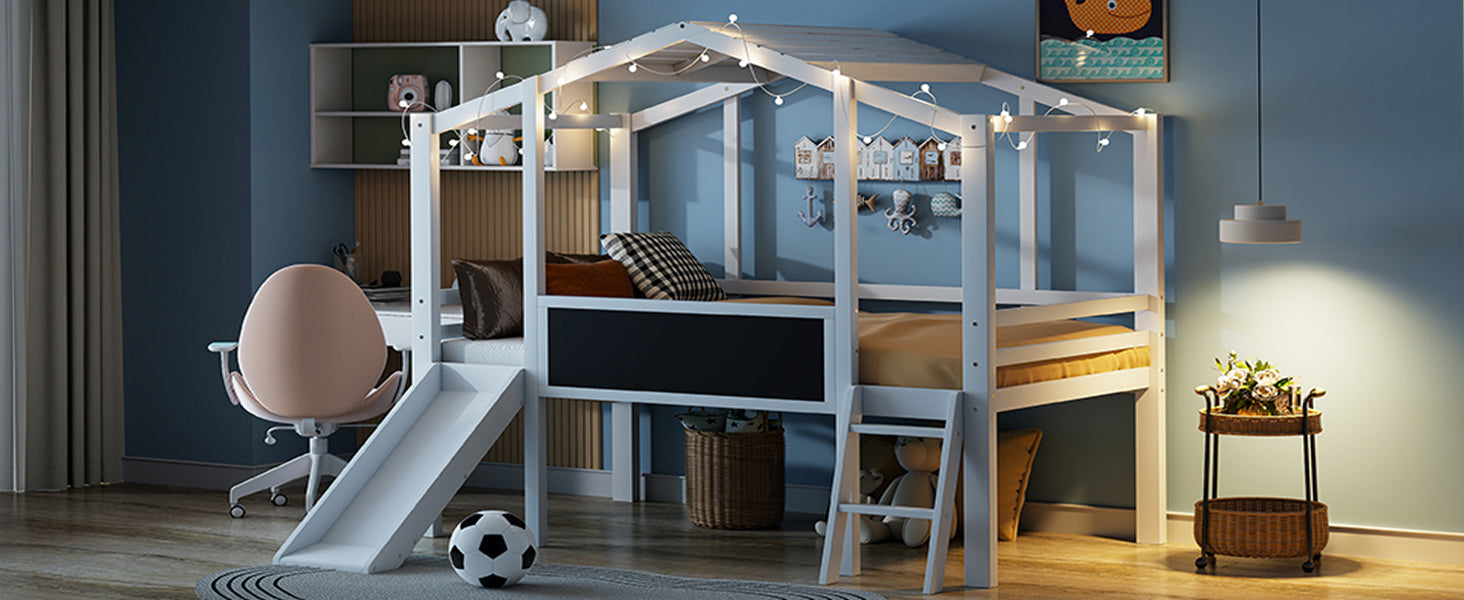 Twin Size Loft Bed With Ladder And Slide, House