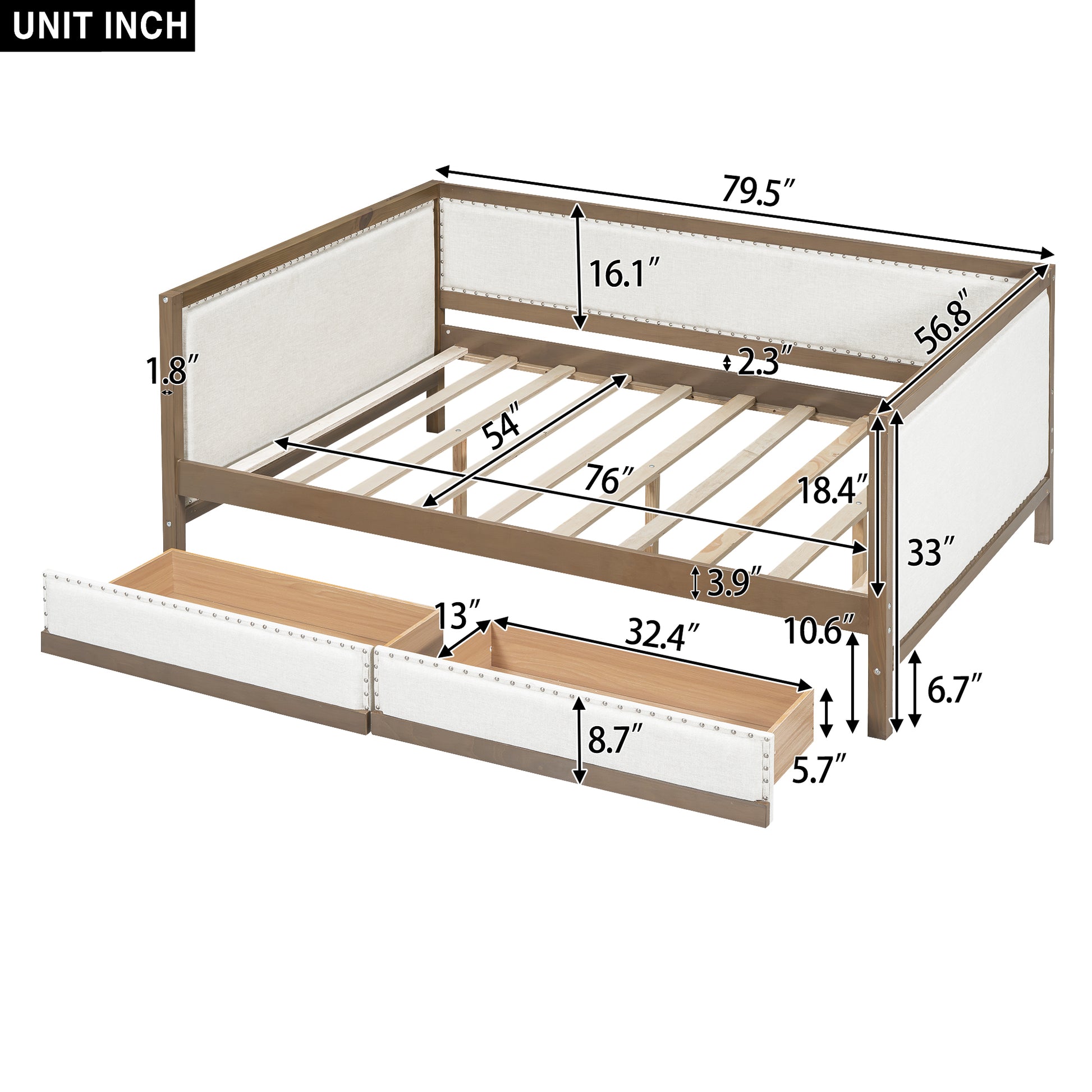 Full Size Upholstered Daybed With 2 Drawers And -