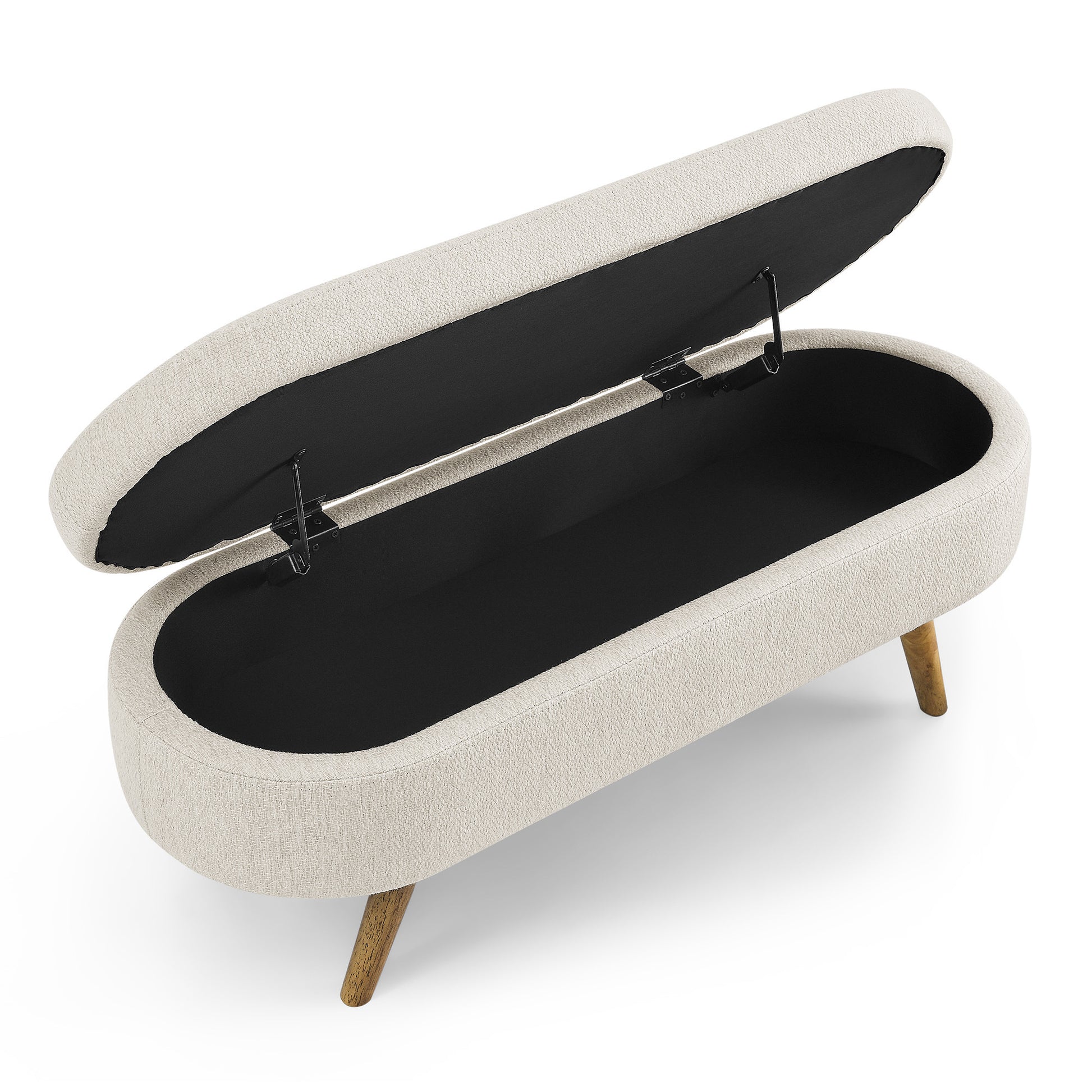 Ottoman Oval Storage Bench,Rubber Wood Legs Beige