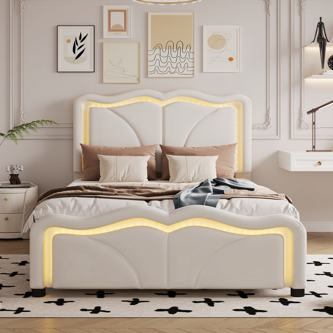Twin Size Upholstered Platform Bed With Curve