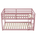 Twin Over Twin Floor Bunk Bed,Pink - Twin Pink