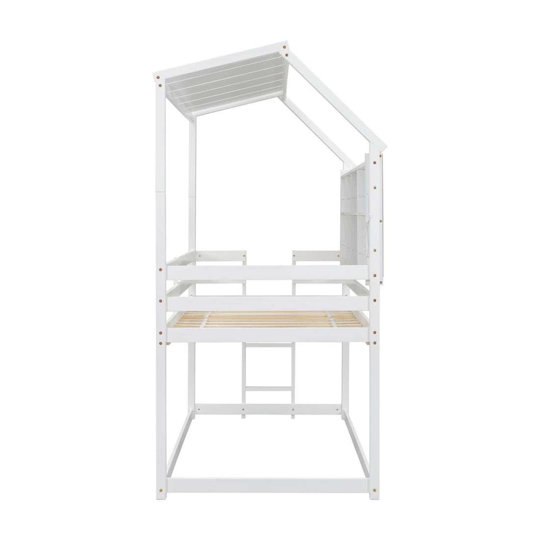 Twin House Loft Bed With Guardrails, Semi