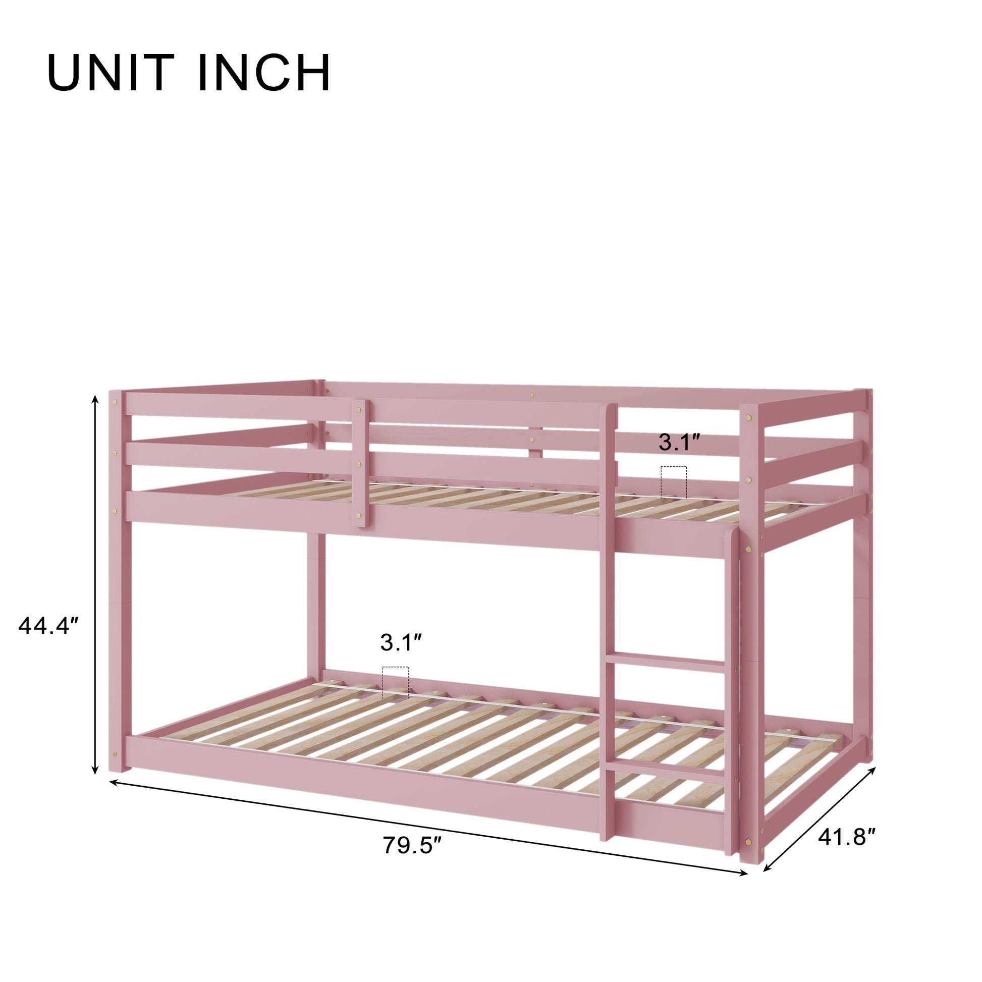 Twin Over Twin Floor Bunk Bed,Pink - Twin Pink