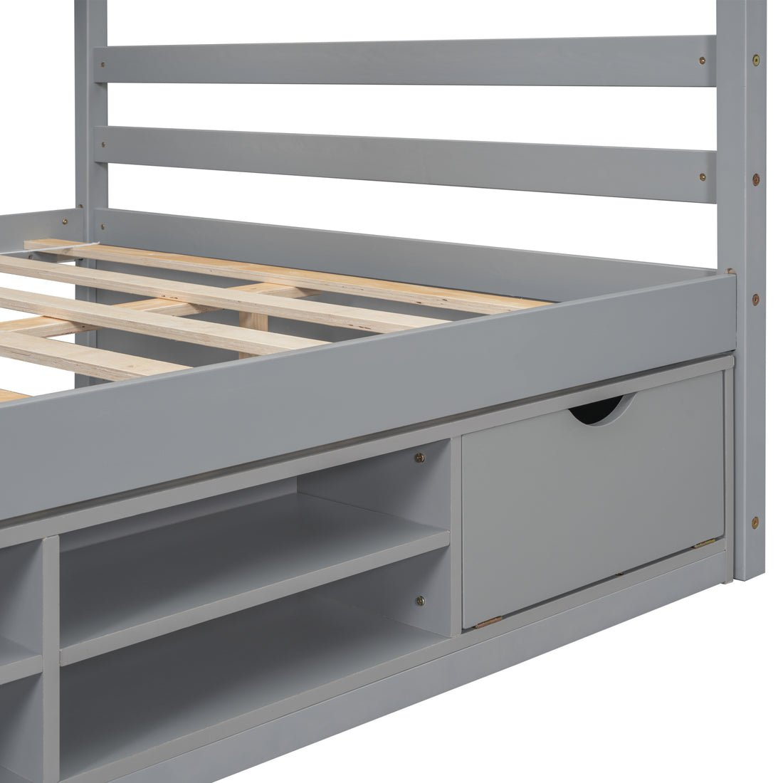 Full House Bed With Roof Frame, Bedside Shelves,