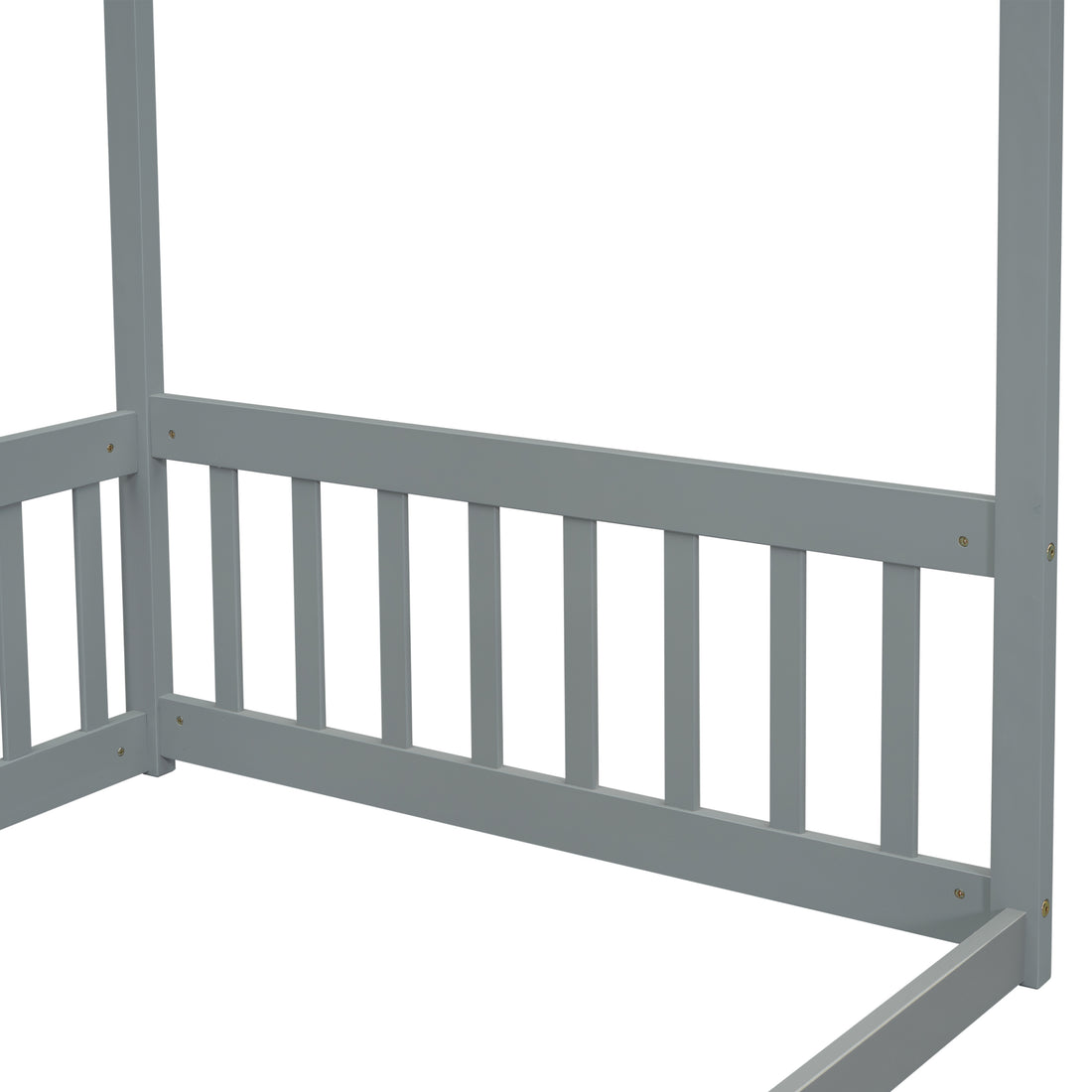 Twin Size Canopy Frame Floor Bed With Fence -