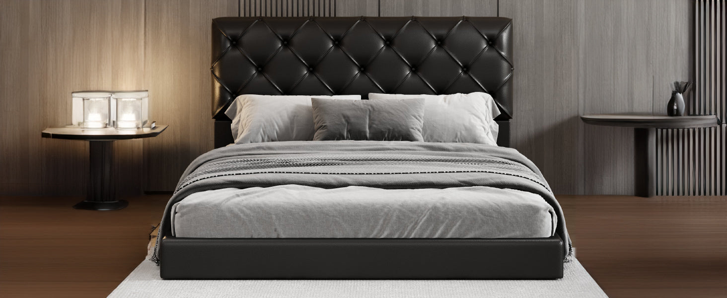 Queen Size Tufted Upholstered Platform Bed, Black