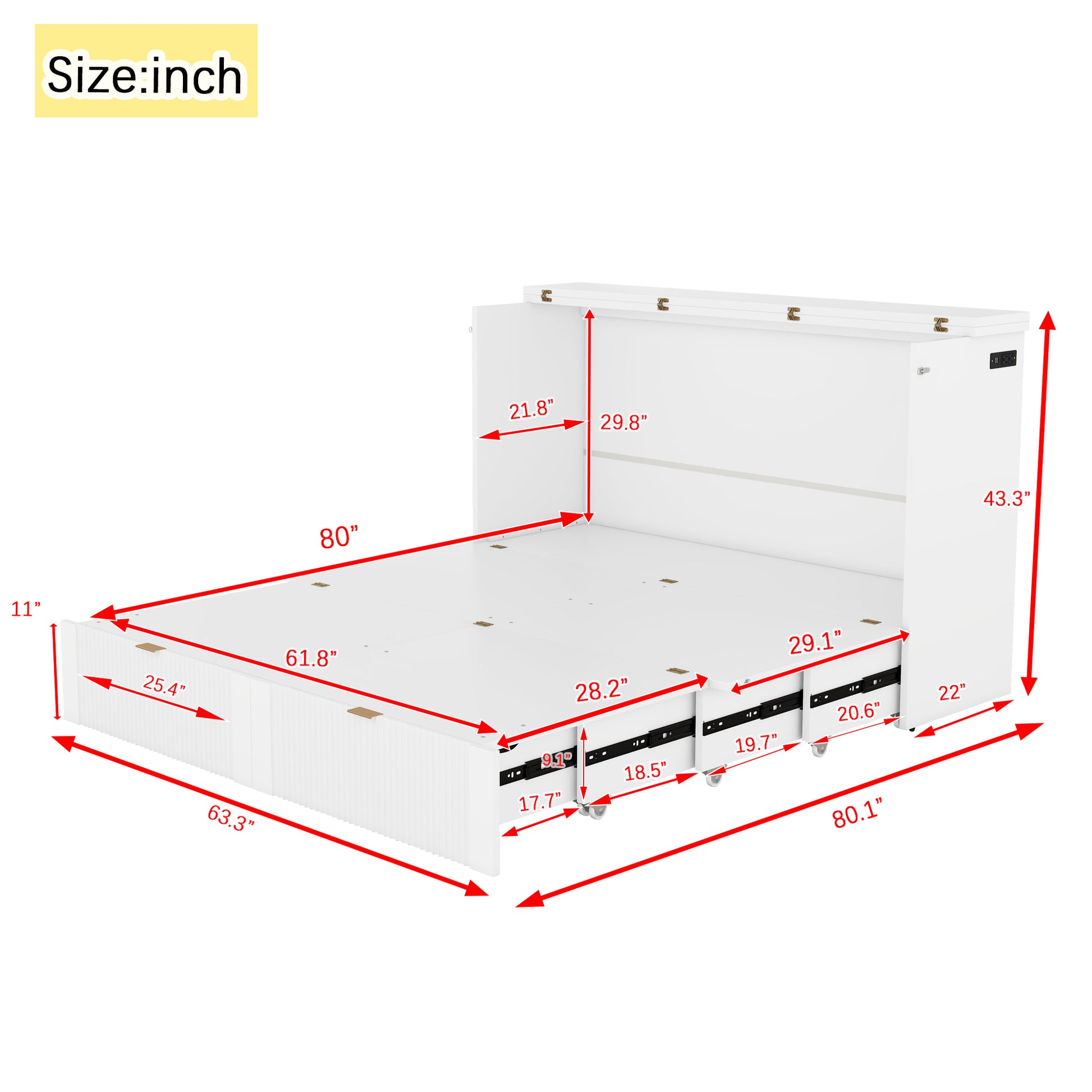 Queen Size Murphy Bed Wall Bed With Drawer And A