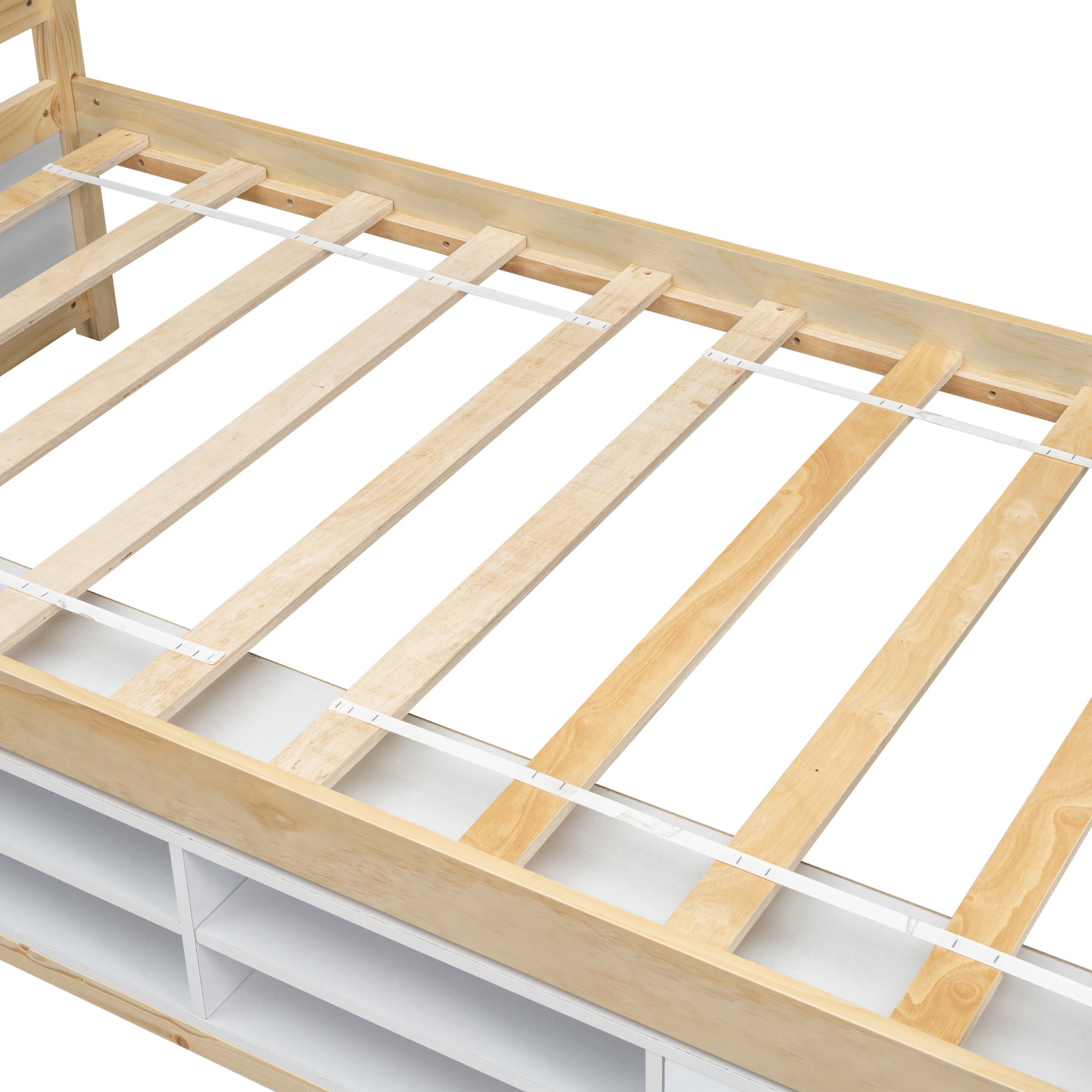 Twin House Bed With Roof Frame, Bedside Shelves,