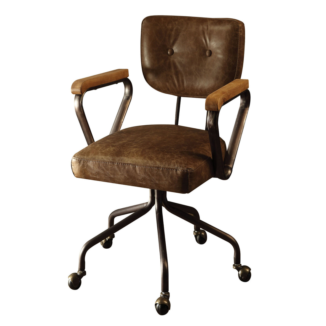 Vintage Whiskey Swivel Office Chair With Nailhead