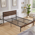 Queen Size Bed Frame With Wood Headboard, Metal