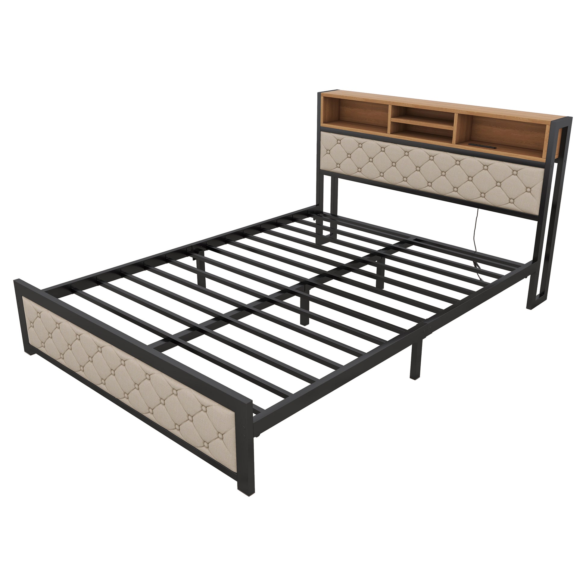 Metal Queen Size Platform Bed With 4 Drawers -