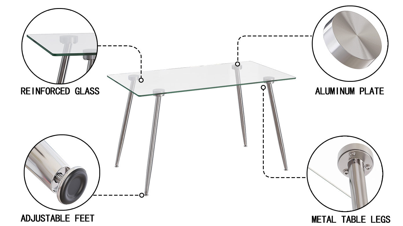 51 Inch Glass Dining Table Set For 4, Dining