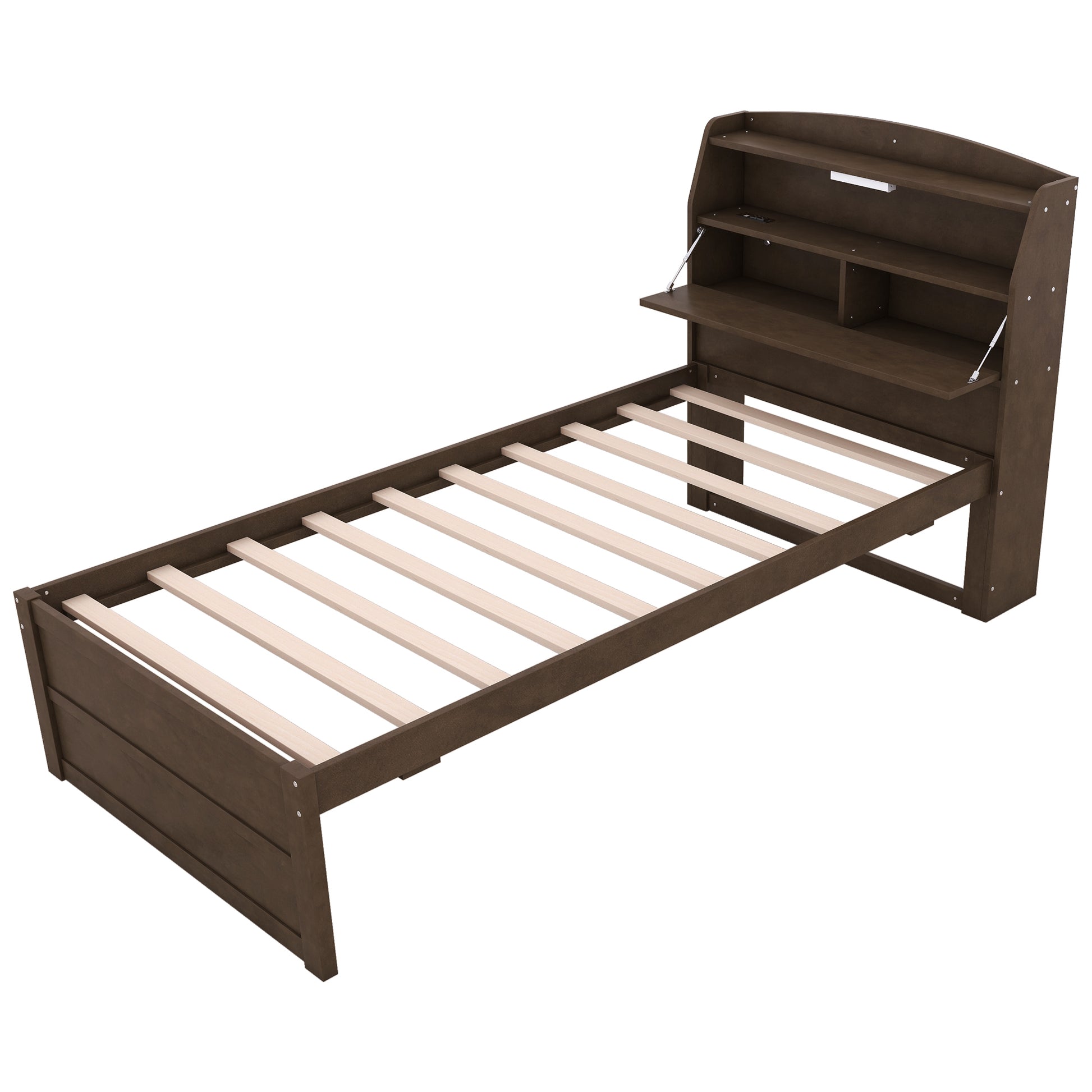 Twin Size Wooden Led Platform Bed With Trundle,