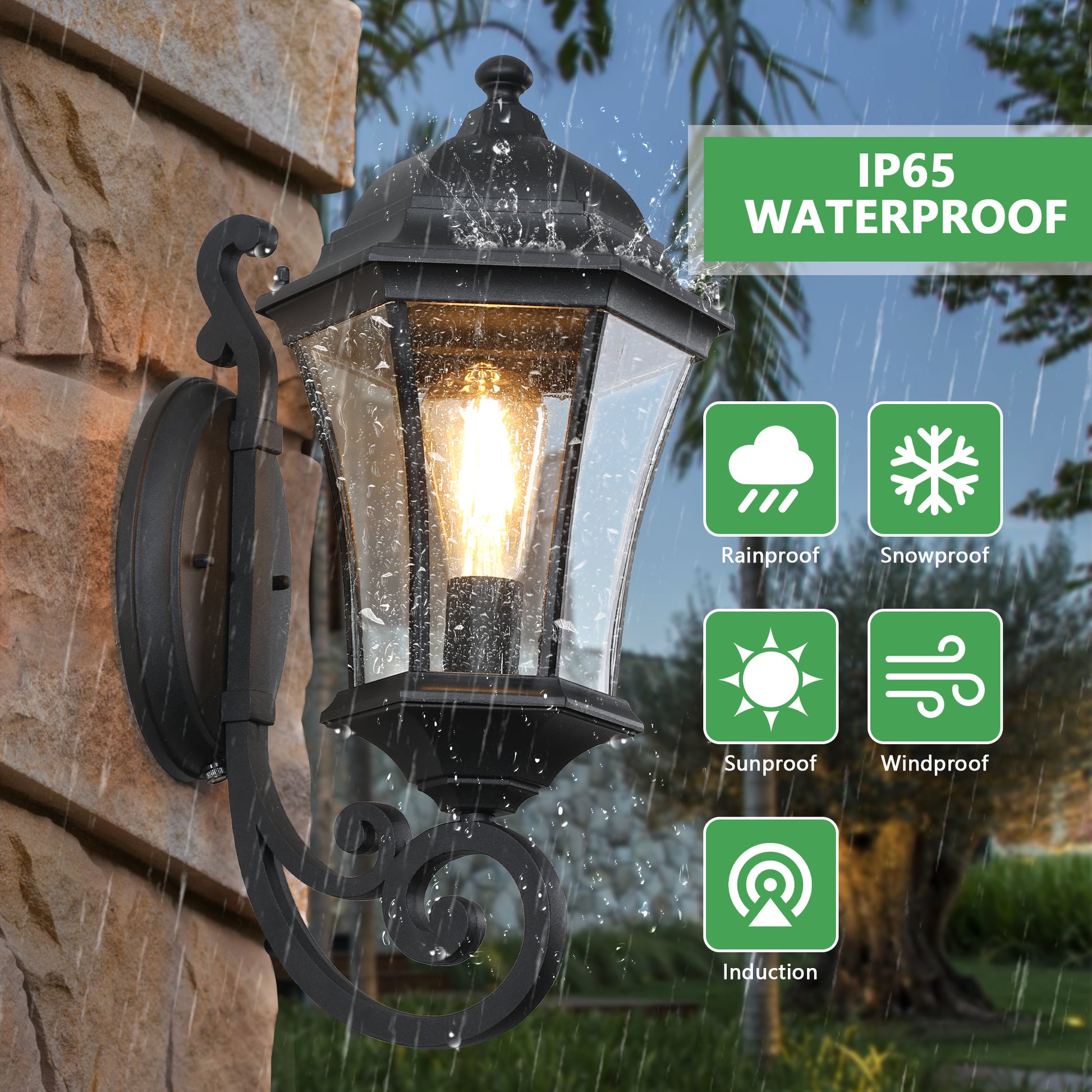 Outdoor Waterproof Glass Retro Wall Lamp 2 pack black-traditional-acrylic