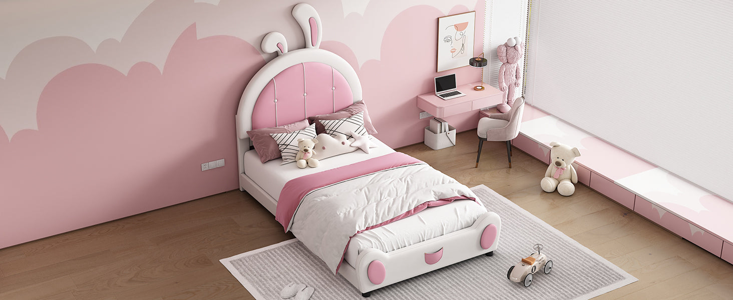 Twin Size Upholstered Platform Bed With Rabbit