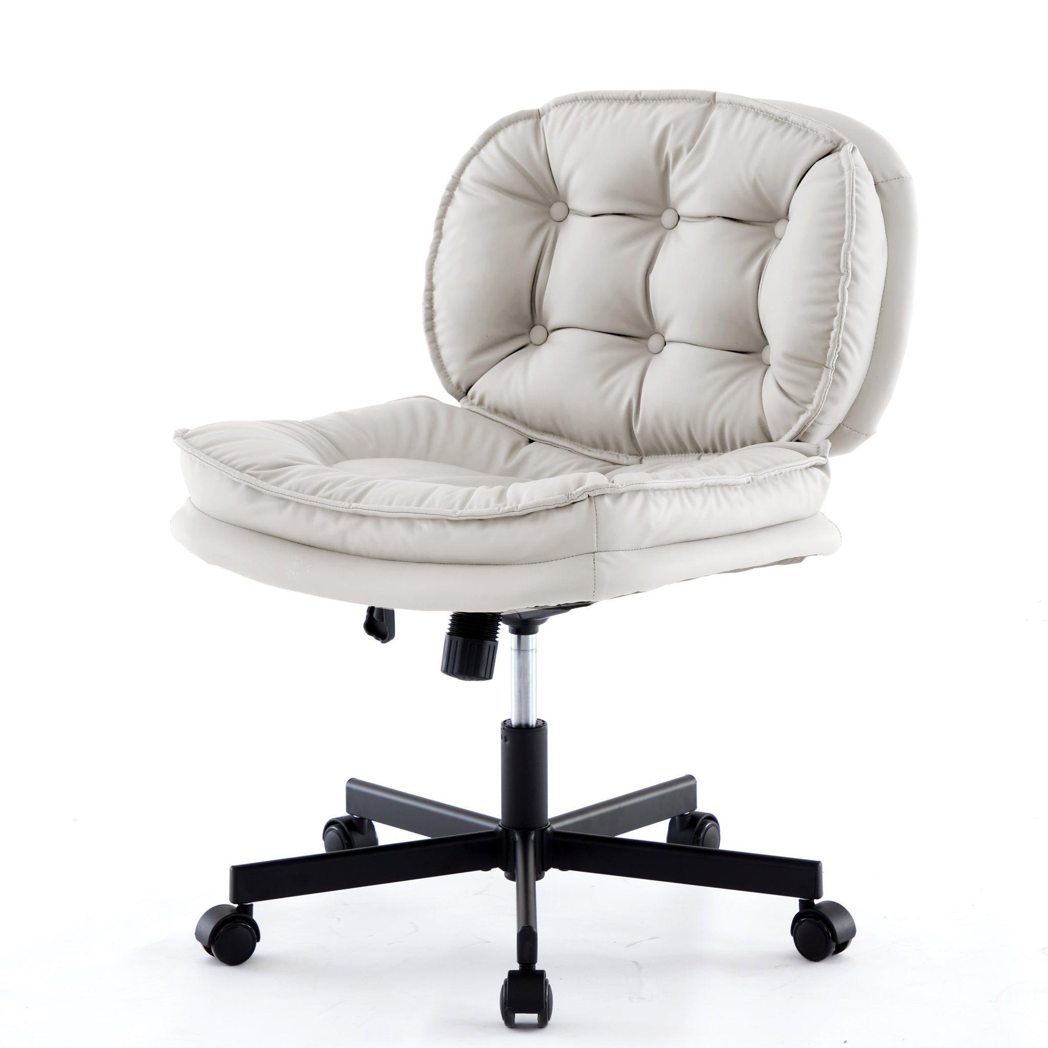 Armless Office Desk Chair With Wheels: Pu Leather