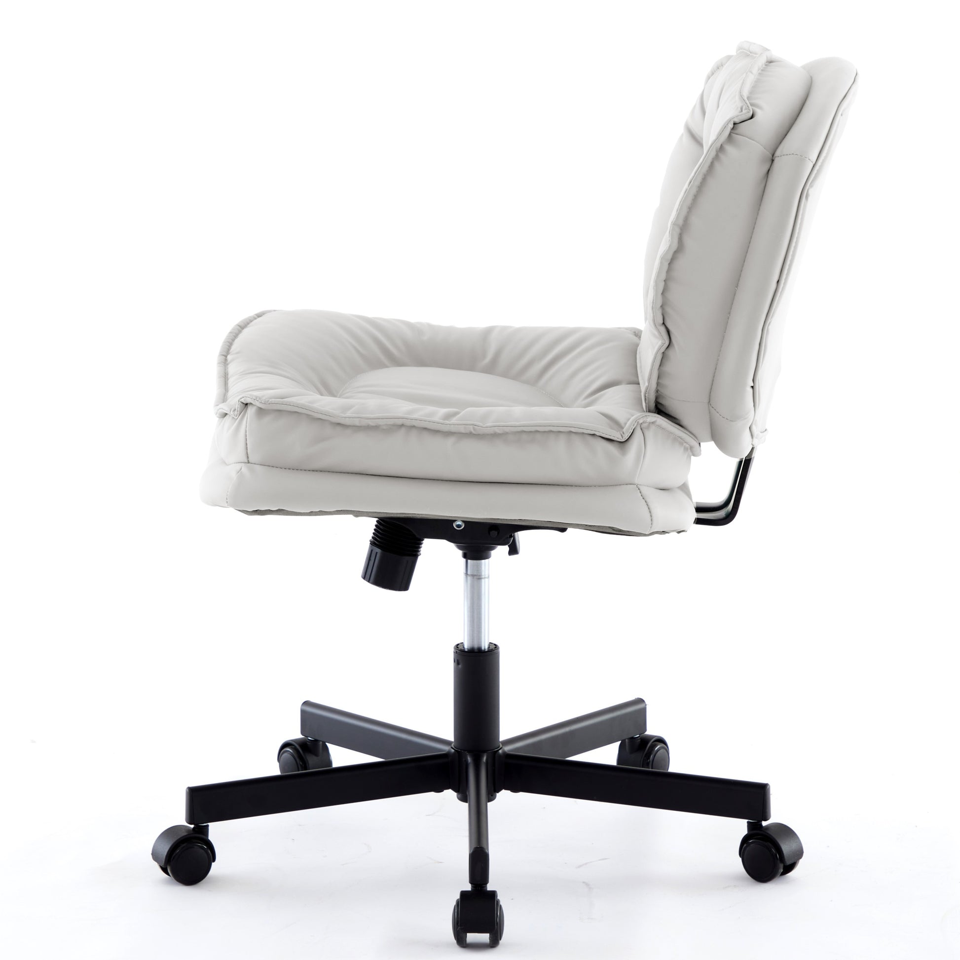 Armless Office Desk Chair With Wheels: Pu Leather