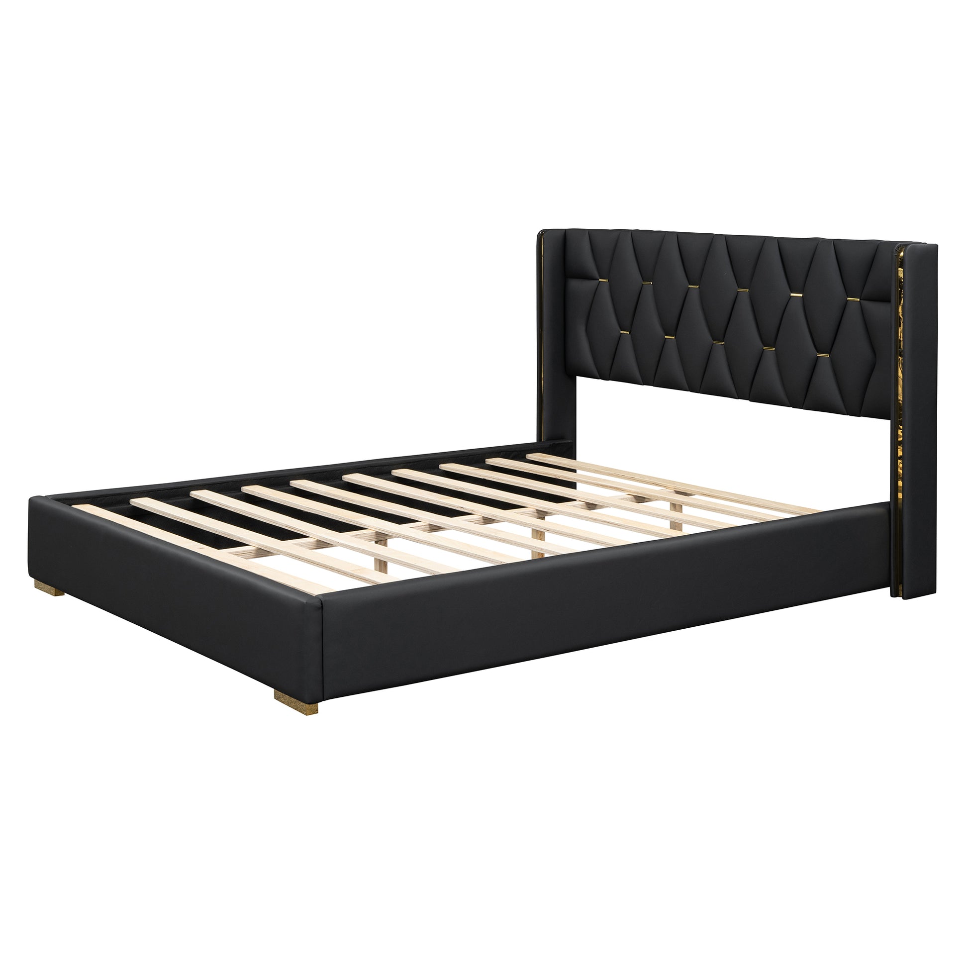 Queen Size Upholstered Platform Bed With Metal