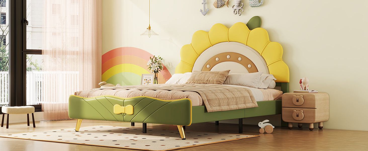 Full Size Upholstered Platform Bed With Sunflower