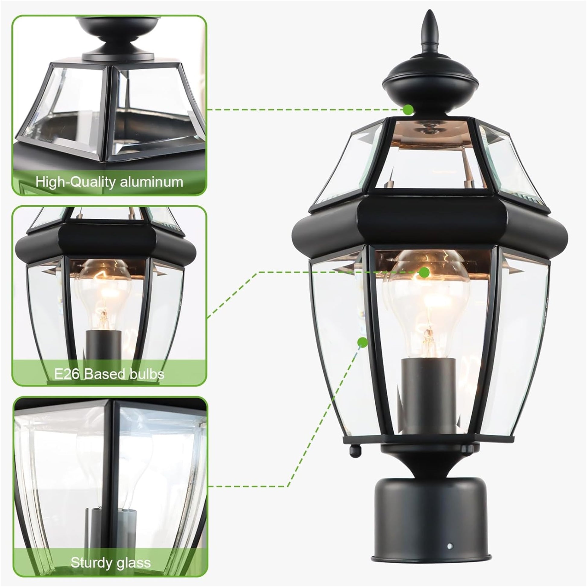 Outdoor 15" Lamp Post Light Fixture Waterproof -