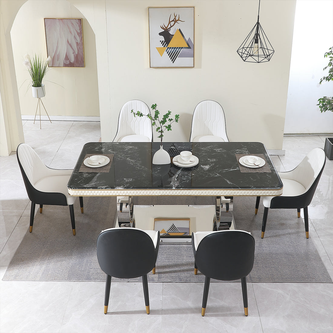 Luxury Modern Dining Table 78.7Inch Black Dining