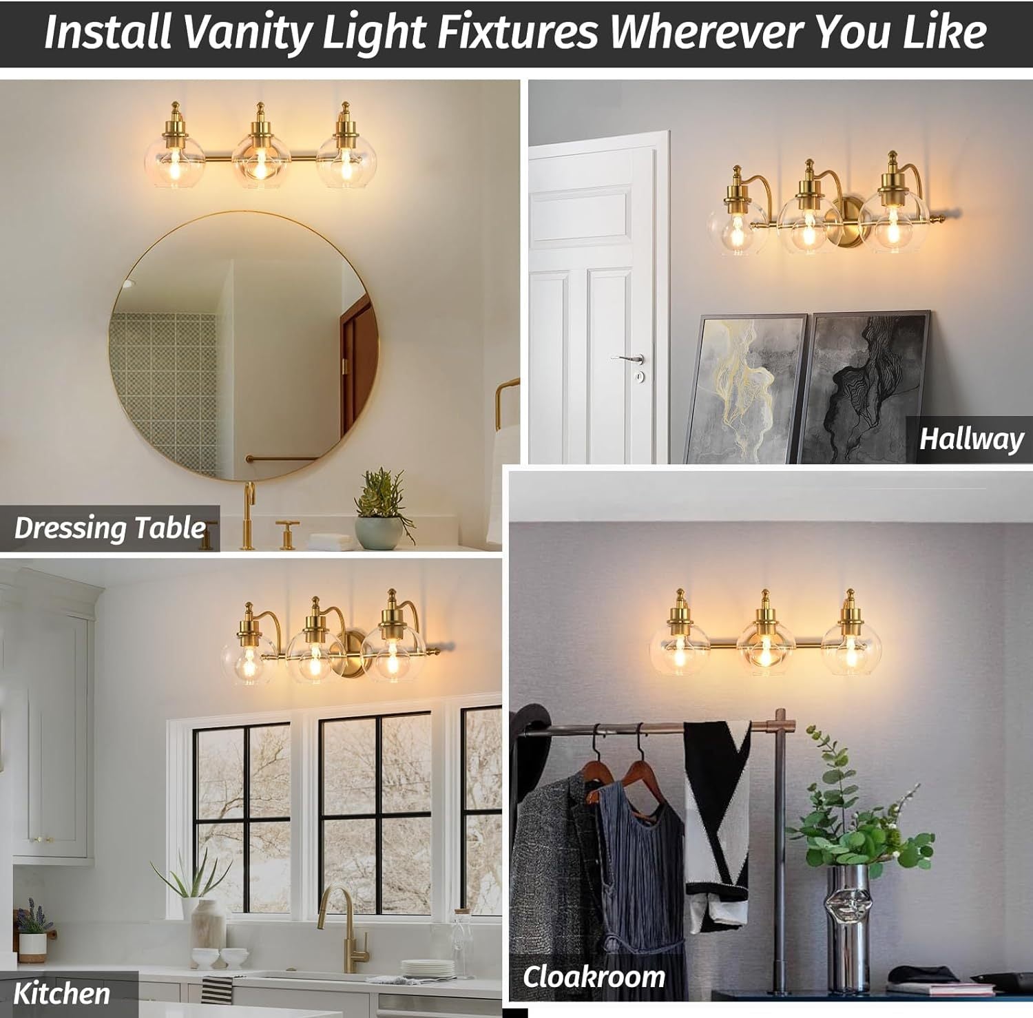 3 Lights Bathroom Vanity Lighting Fixtures Brushed gold-metal