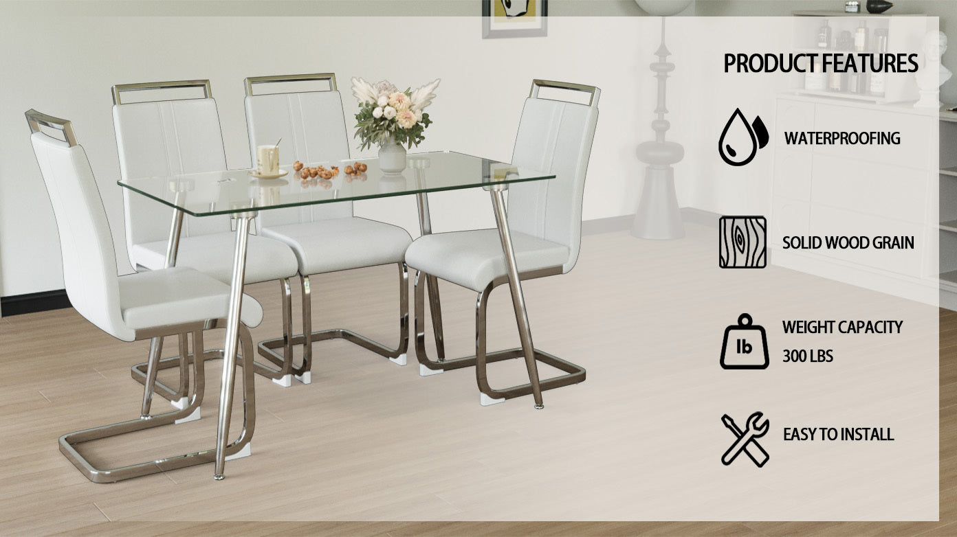 51 Inch Glass Dining Table Set For 4, Dining