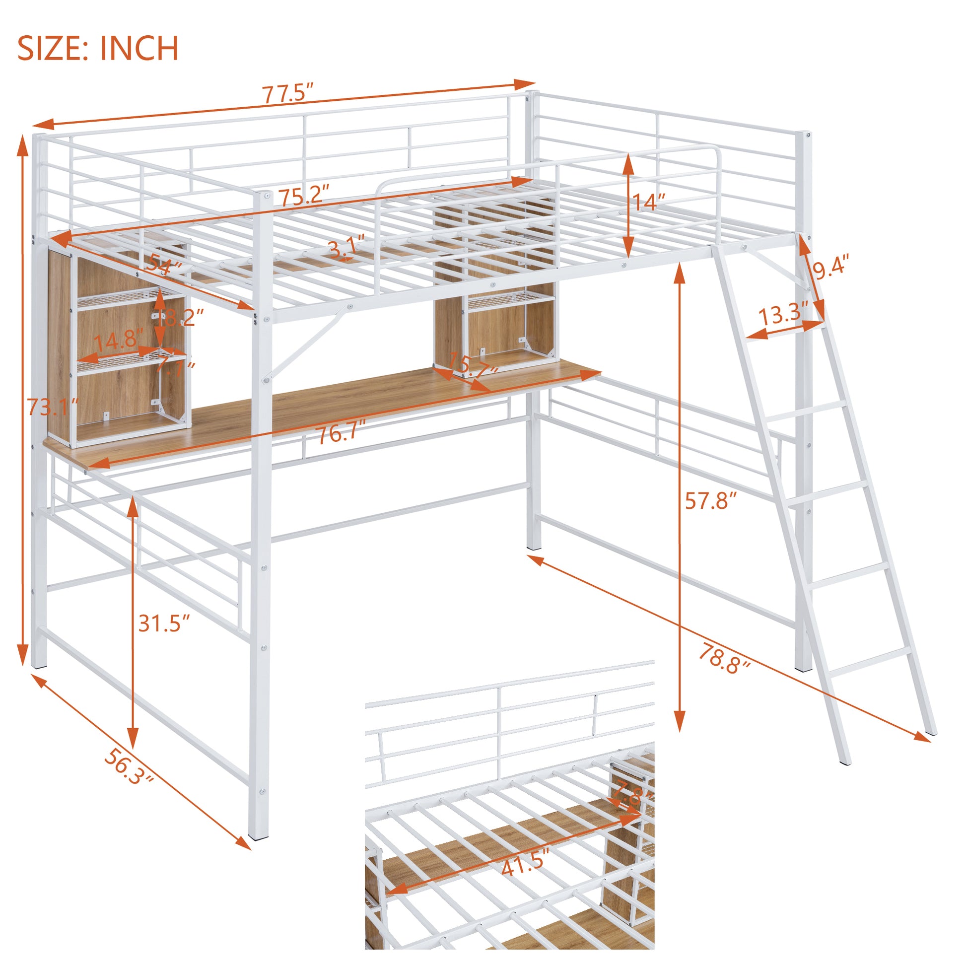 Full Size Loft Bed With Desk And Shelf, Loft Bed