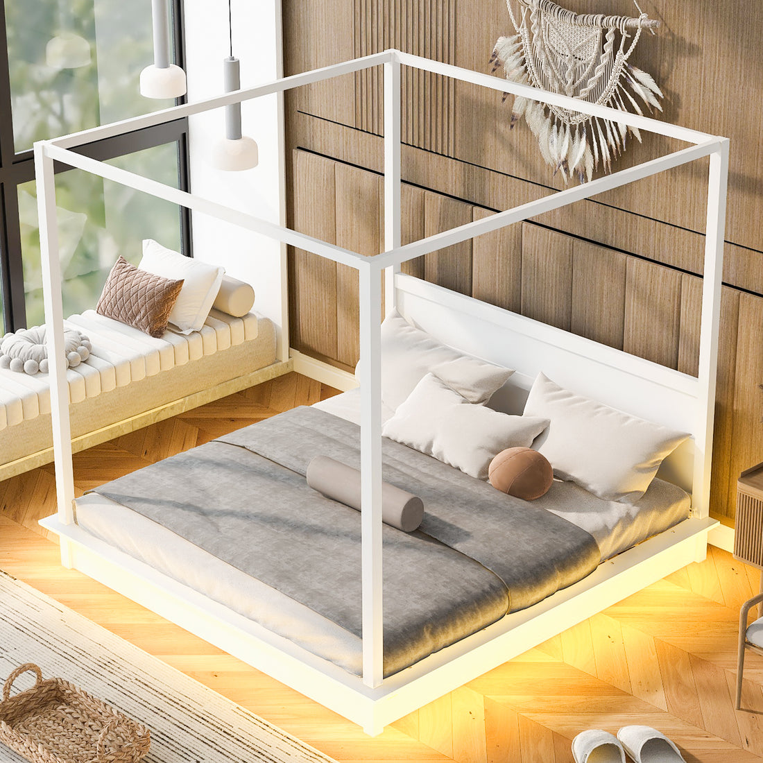 King Size Wood Led Canopy Bed ,Canopy Platform