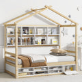 Twin House Bed With Roof Frame, Bedside Shelves,