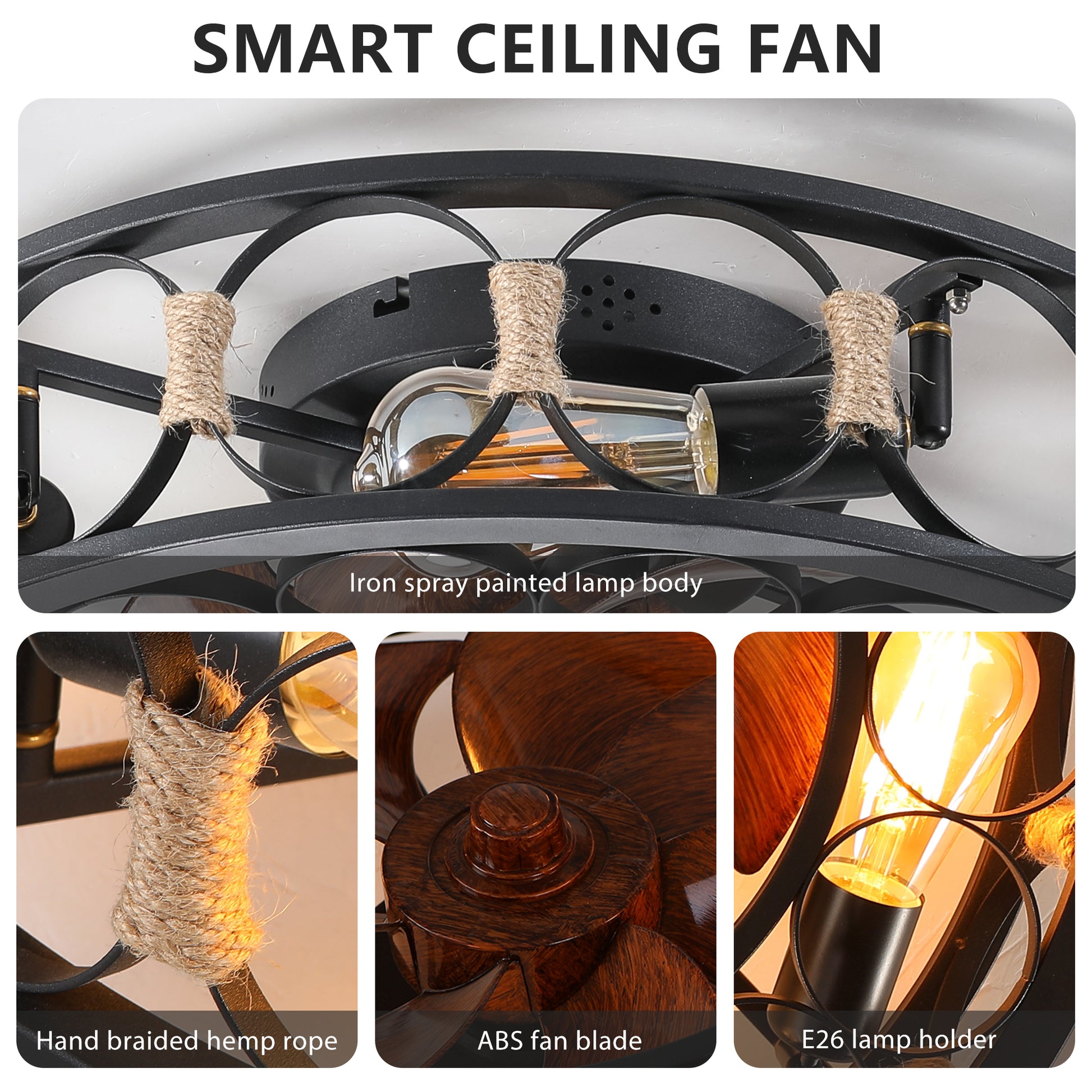 Caged Ceiling Fan With Lights Remote Control, Low