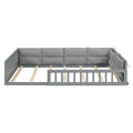 Wood Full Size Upholstered Platform Bed with Guardrail box spring not required-full-gray-wood-bed