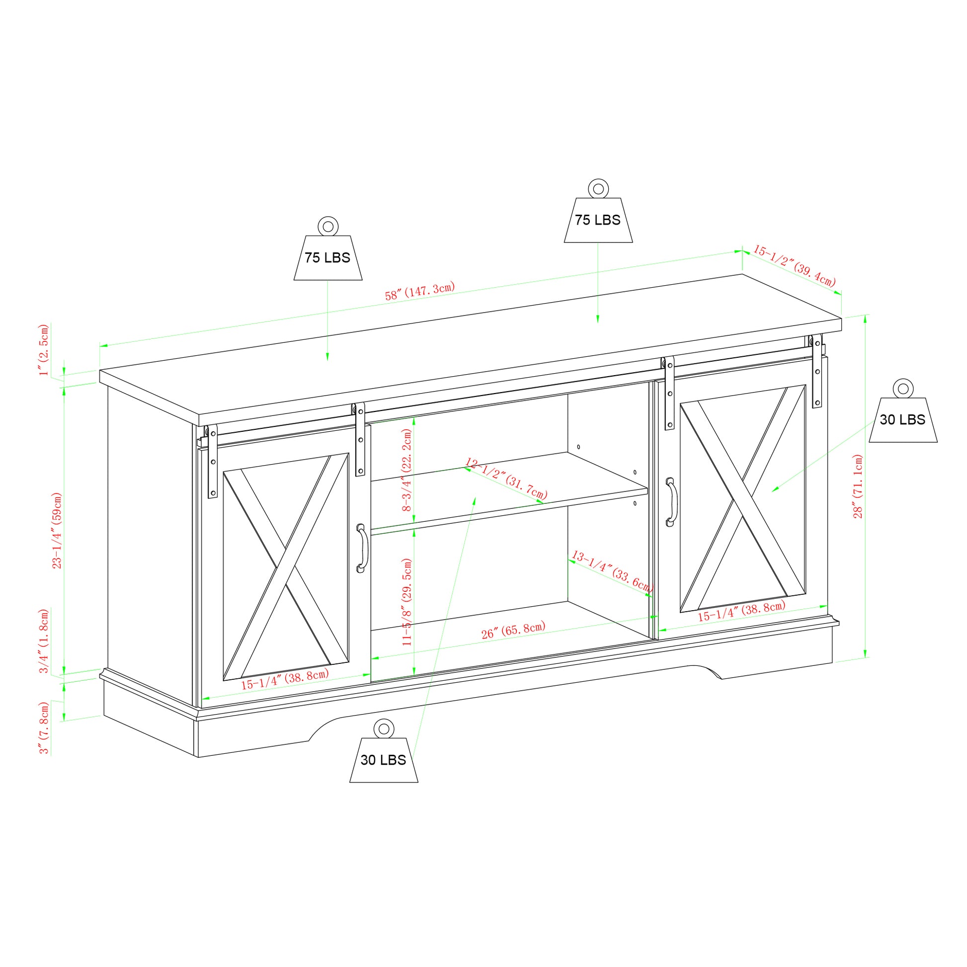 Farmhouse Sliding X Barn Door 58" Tv Stand For