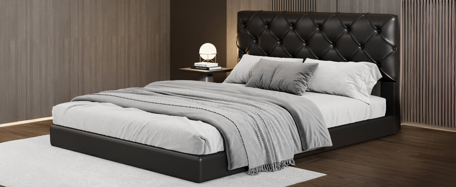 Queen Size Tufted Upholstered Platform Bed, Black