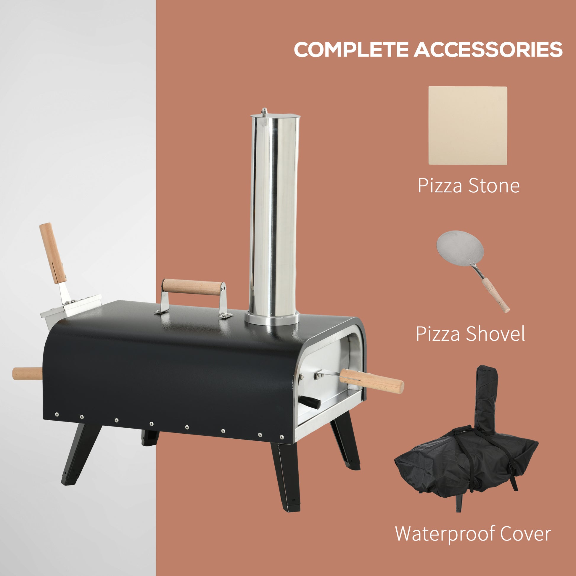 Outsunny Outdoor Pizza Oven with 12" Stone, Peel and black-steel