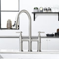 3 Hole Brushed Nickel Bridge Kitchen Faucet With