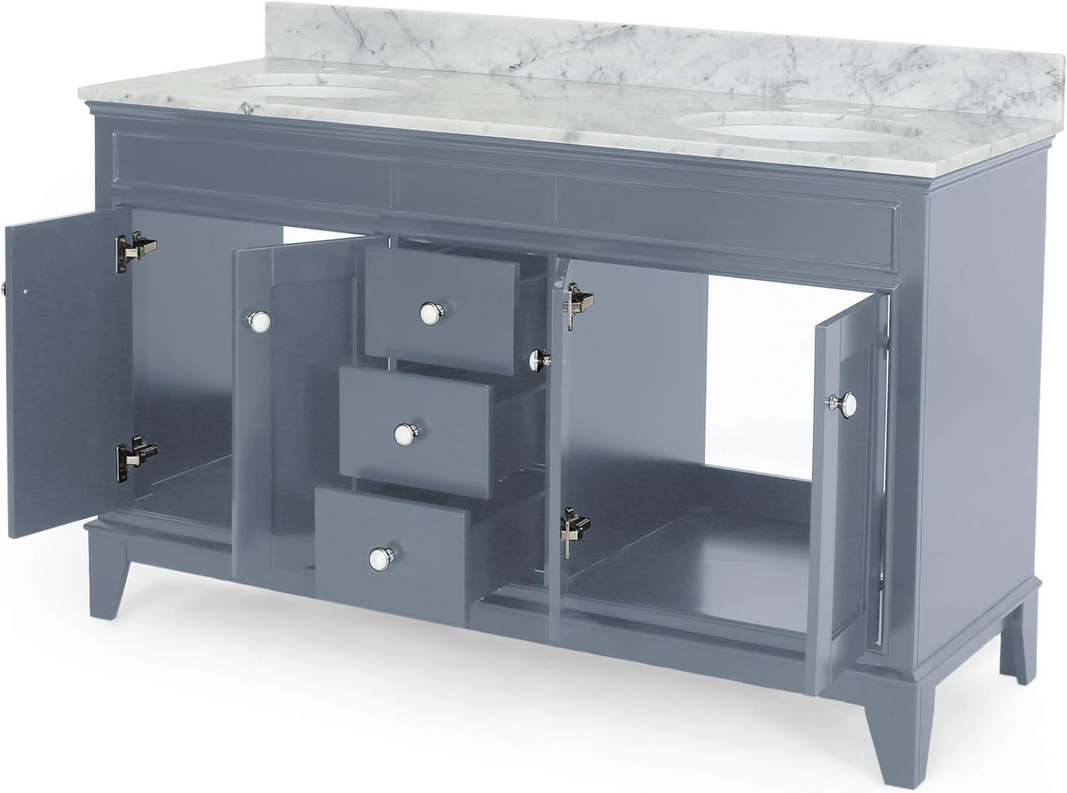 61'' Bathroom Vanity with Marble Top & Double Ceramic gray-plywood