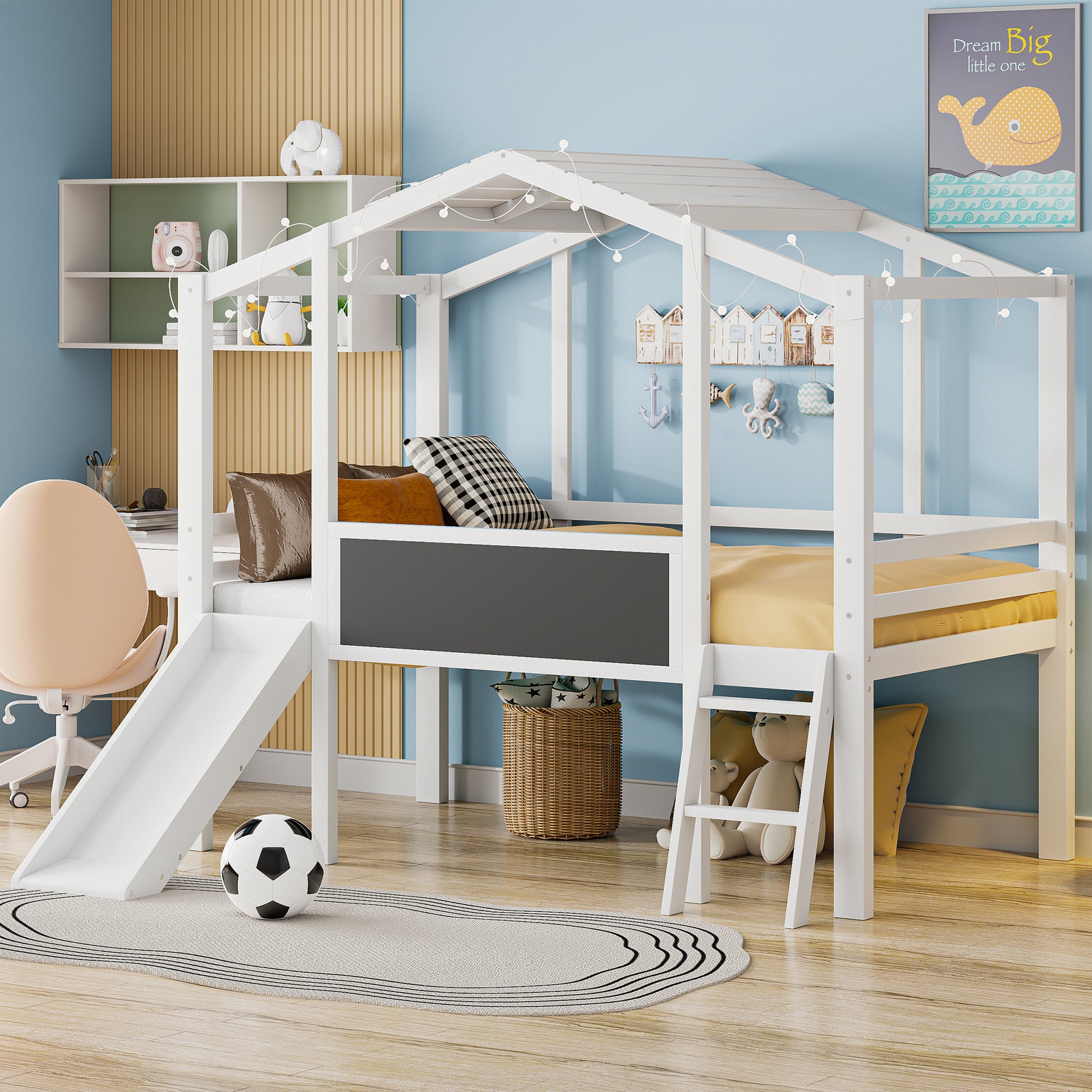 Twin Size Loft Bed With Ladder And Slide, House