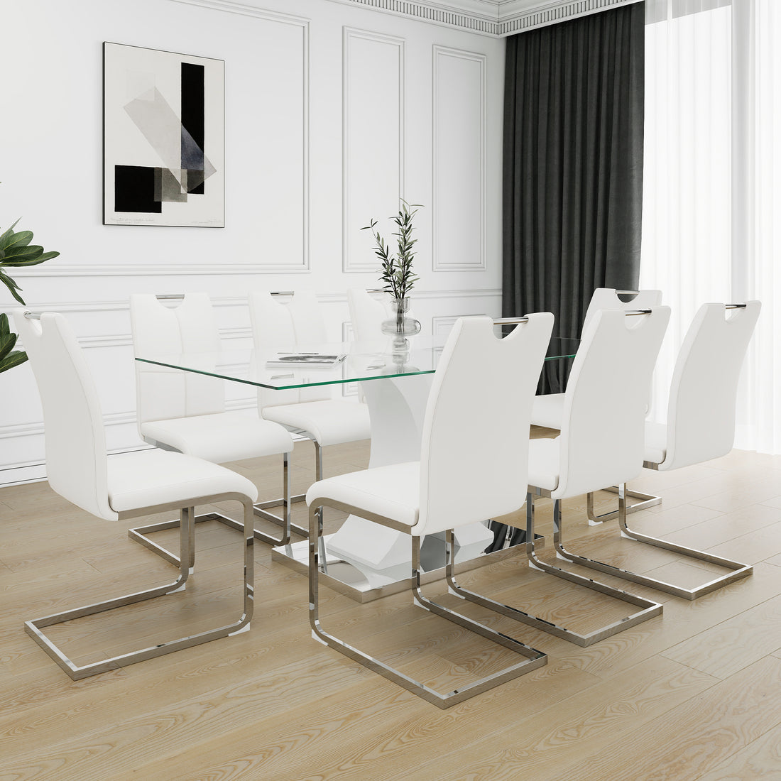 Modern style glass table, elegant transparent design white-mdf+metal