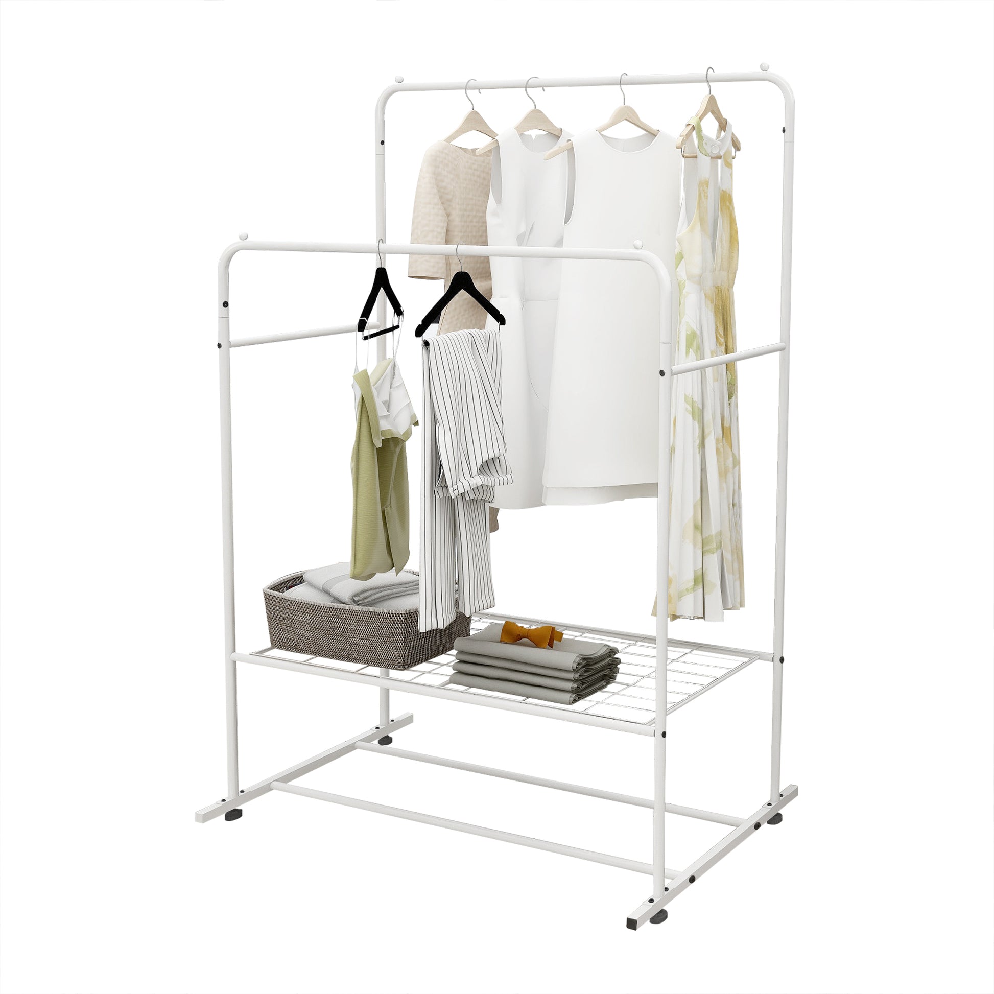 Garment Rack Freestanding Hanger Double Rods Multi white-metal