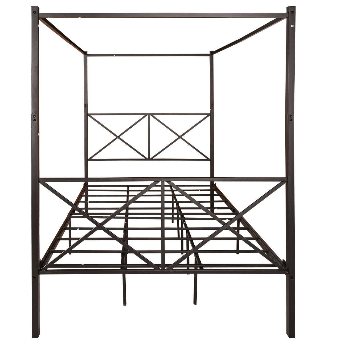 Metal Canopy Bed Frame, Platform Bed Frame Queen with black-metal