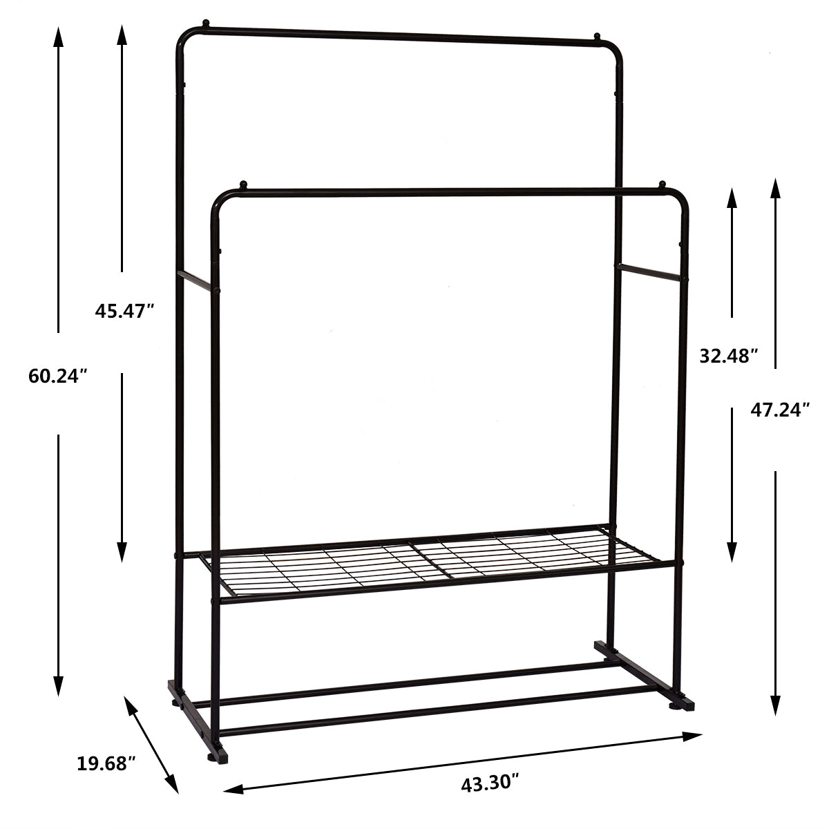 Garment Rack Freestanding Hanger Double Rods Multi black-metal