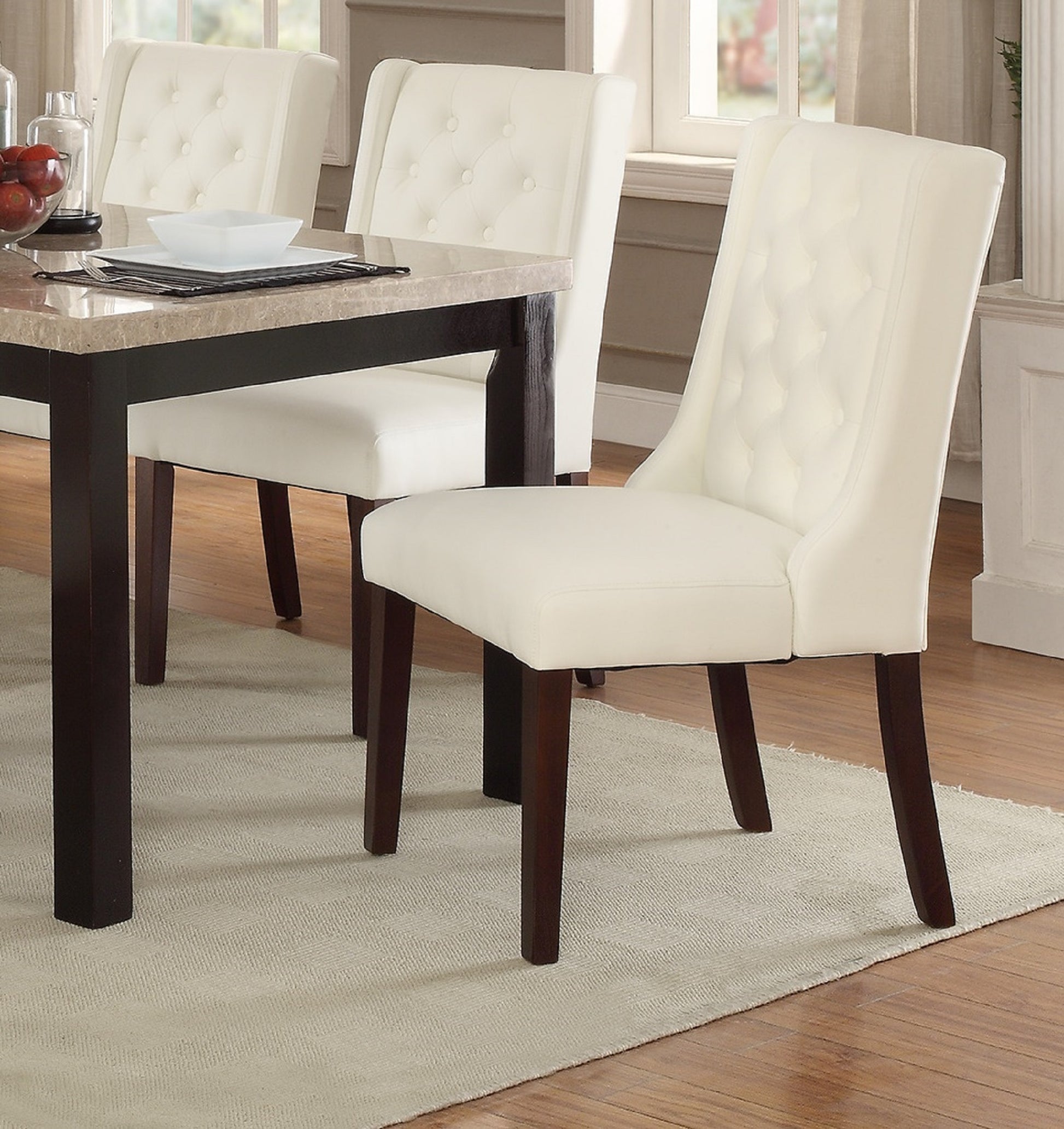 Modern Faux Leather White Tufted Set of 2 Chairs birch wood-white-brown-dining