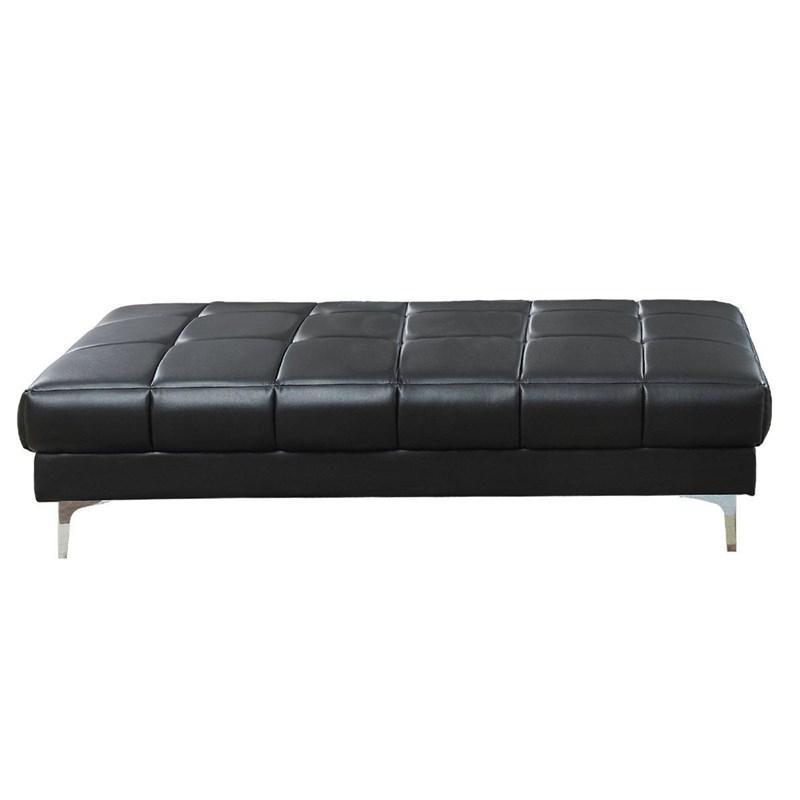 Black Bonded Leather Extra large Ottoman Metal